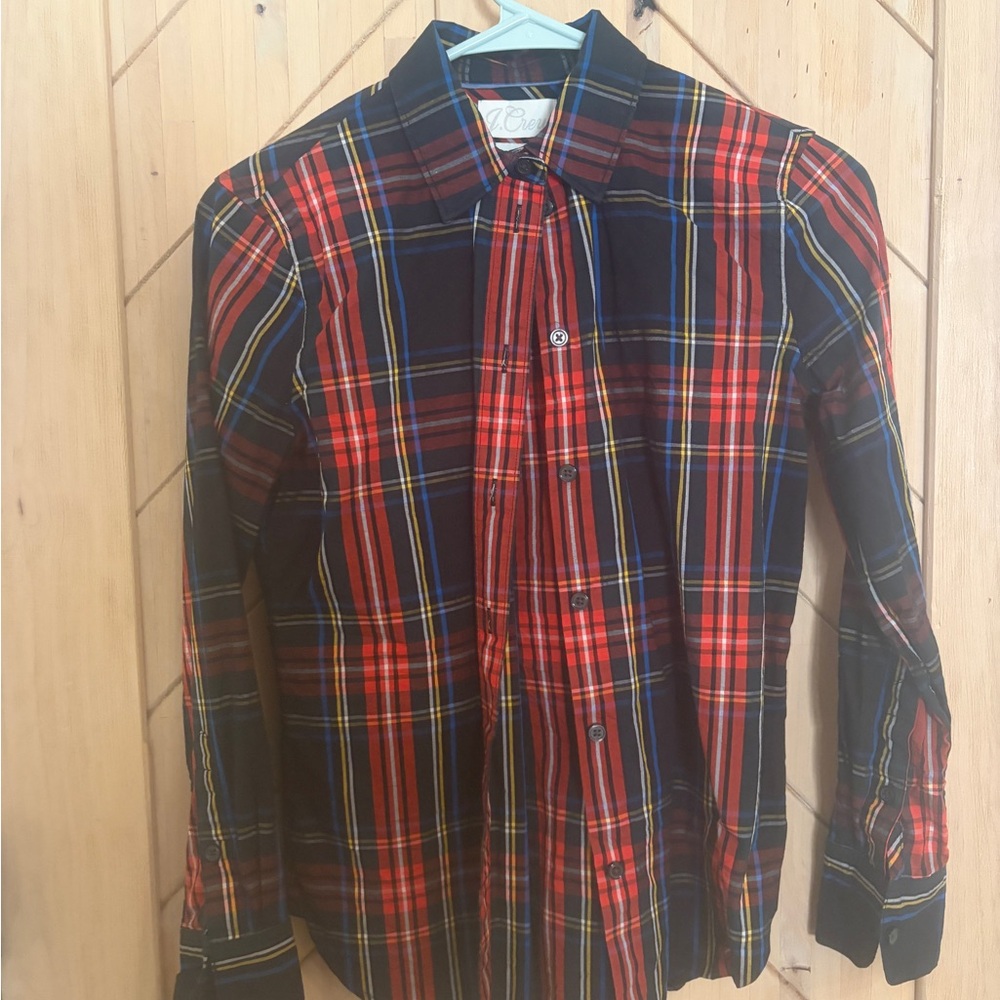 J Crew Plaid Red & Black button down blouse